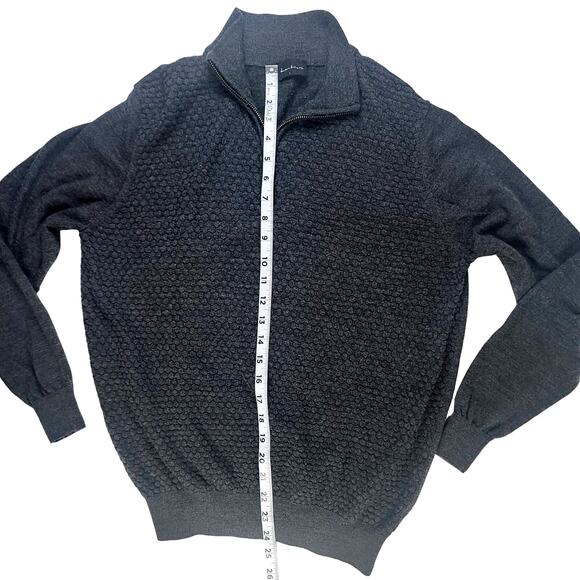Lentier 100% Merino Wool Gray 1/4 Zip Sweater Men's SZ L - Picture 5 of 7